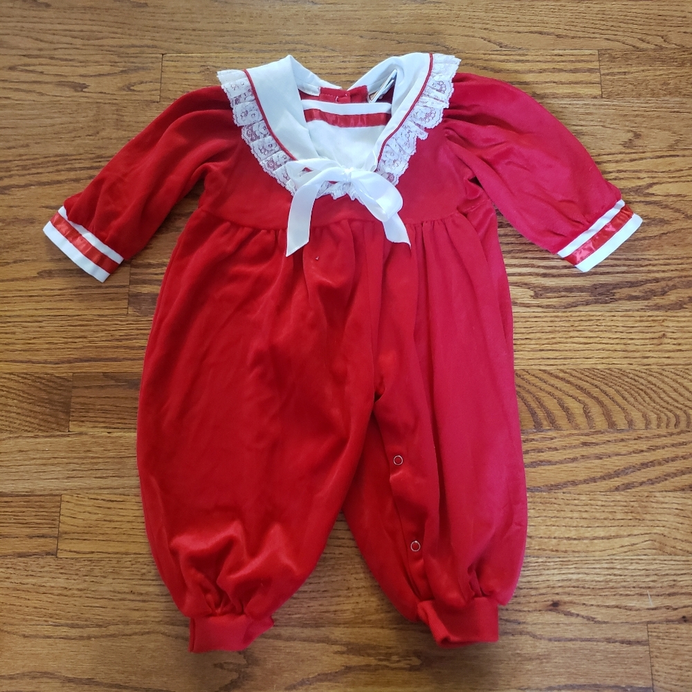 Vintage Lightning Bug Red Holiday Velour Outfit